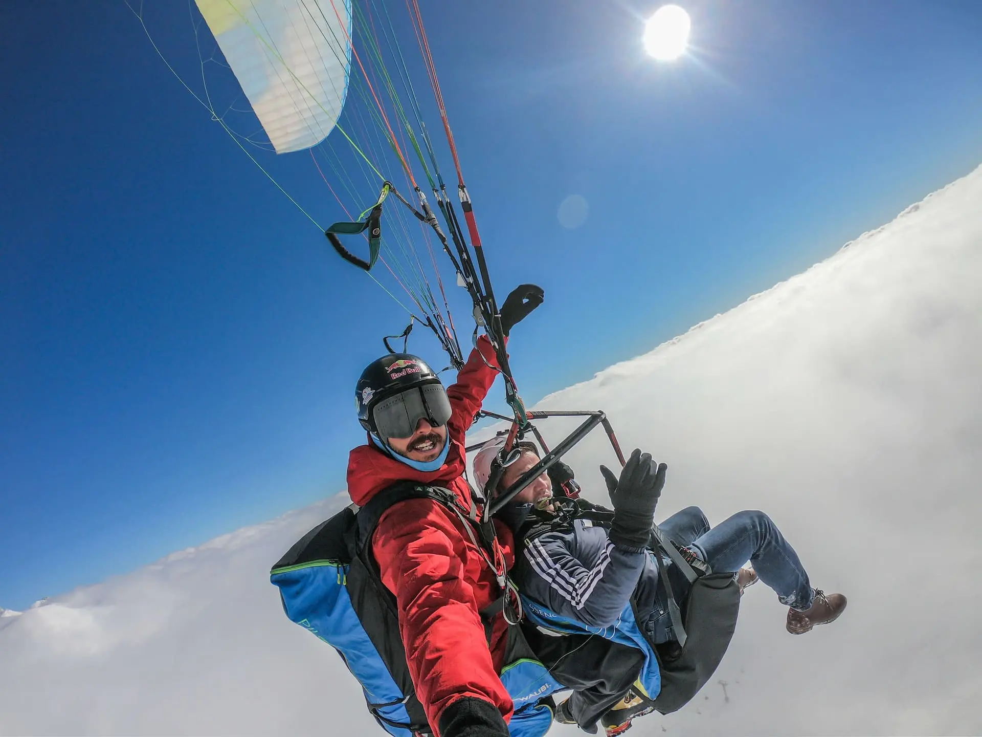 Tandem paragliding flight shots